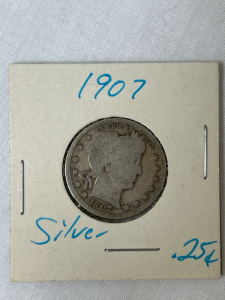 Vintage 1907 Silver Quarter