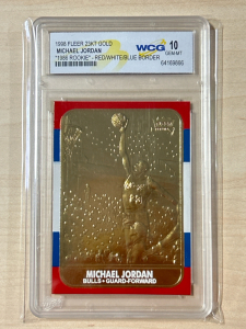 1998 Fleer 23kt Gold Michael Jordan "1986 Rookie"- Red White/ Blue Border Graded Card Gem Mint 10