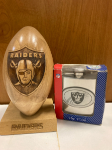 Raiders Wood Foot Ball & Flask