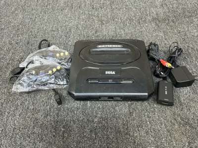 8-Bit Sega Genesis With Power Cables and Controllers