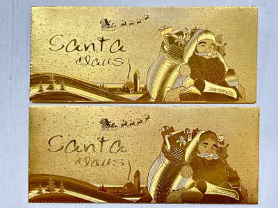(2) Gold Leafed Santa Envelopes