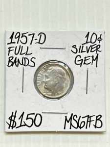 1957-D Full Bands Silver GEM Dime