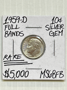 1959-D Full Bands Silver GEM Rare Dime