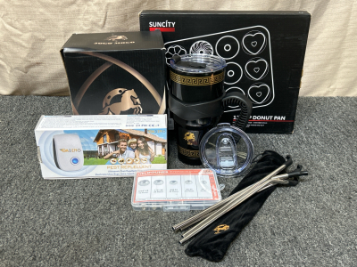 Jogo Mogo Cup, 304 Stainless Steel Lock Nuts Kit, Gadino Pest Ultrasonic Repellent, and SunCity 12 Cup Donut Pan
