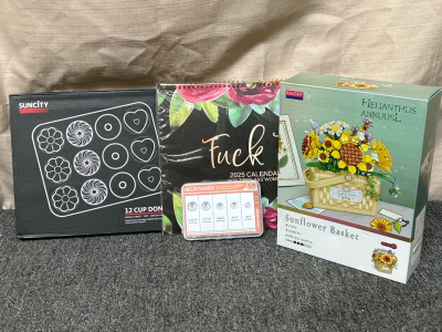 Stainless Steel Lock Nut Kit, Sunflower Basket Building Blocks, SunCity 12 Cup Donut Pan, and 2025 Calendar