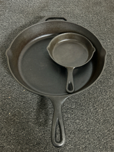Lodge 12" Cast Iron Pan and World Market 6" Cast Iron Pan