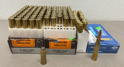 (90) Rounds Of Federal 44 REM. MAG. 240 Grain JHP Ammunition Cartridges, (20) Rounds Of RifleLine 7mm Mauser 139 Grain Ammunition Cartridges