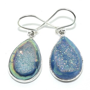 Silver Paraiba Druzy(16.45ct) Earrings