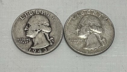 (2) Washington Silver Quarters Dated 1943 And 1962