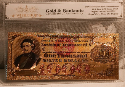 24k Golden Flake $1000 Bank Note W/COA (Please Inspect)