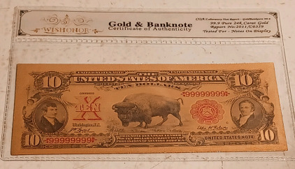 24k Gold Flake $10 Bank Note W/COA (Please Inspect)