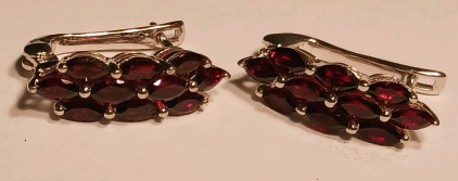 Garnet Cluster 925 Silver Earrings