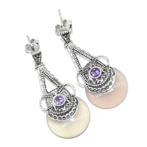 Silver Rose Quartz Amethyst(12.9ct) Earrings