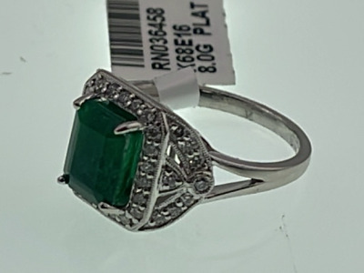 Platinum 2.73kt. Octagonal Step, Faceted Natural Emerald Beryl And 0.48kt Round Brilliant Cut Diamond Ring Size 7 (Retail Value $23,840.00