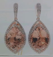 14K Rose Gold Natural Morganite Beryl (14.54ct) and Diamond (1.51ct) Earrings Pear Brilliant Cut Morganite Beryl Gemstones-Retail Value $21,940 - 4