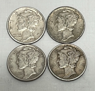 (4) Mercury Dimes Dated 1938 - 1944