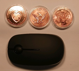 (3) .999 Copper Coins, Wireless Mouse