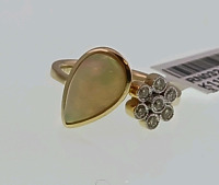 14K Yellow Gold Custom Made Lady's Diamond (0.19cts) and Opal (1.68ct) Ring (size 6.5) Retail Value $3,875