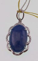 Platinum Natural Burmese Sapphire Corundum (19.15ct) Diamond (0.14ct) Pendent. Oval Cabochon Cut Natural Blue Burmese Sapphire Corundum Gemstone Retail $11,540 - 3