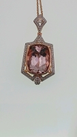 14K Two Tone Gold Natural Morganite Beryl (16.20ct) and Diamond (0.70ct) Pendent W/Chain. Retail Value $21,460