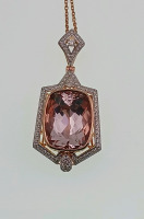 14K Two Tone Gold Natural Morganite Beryl (16.20ct) and Diamond (0.70ct) Pendent W/Chain. Retail Value $21,460 - 2