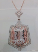 14K Two Tone Gold Natural Morganite Beryl (16.20ct) and Diamond (0.70ct) Pendent W/Chain. Retail Value $21,460 - 7