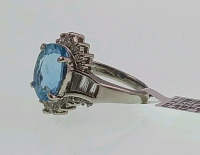 Platinum Genuine Aquamarine (3.77ct) Center Stones With 30 Genuine Faceted Diamond (0.75ct) Ring (size 6.5) Retail Value $13,747 - 2