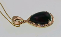 14K Yellow Gold Natural Black Opal (2.85ct) and Diamond (0.06ct) Pendent with Chain. Retail Value $3,290.00 - 2