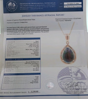 14K Yellow Gold Natural Black Opal (2.85ct) and Diamond (0.06ct) Pendent with Chain. Retail Value $3,290.00 - 4