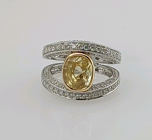 18K Yellow Sapphire and Diamond Ring (size 6.5) Genuine GIA Certified Unheated Sapphire Center Stone (4.05ct) with 264 Round Diamonds (2.30ct) Reta Value $30,406