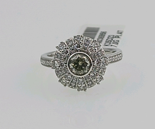 Platinum Round Brilliant Cut Diamond Ring (size 6.5) Round Brilliant Cut Diamond (0.60ct) Round Brilliant Cut Diamonds Accent the Ring Around and on Both Sides of the Center Diamond Retail Value $8,720.00