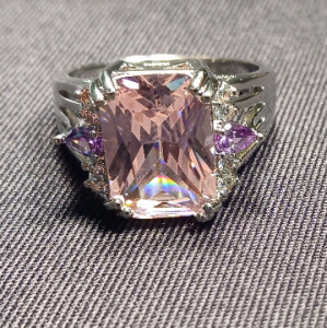 Kunzite Pink Faceted .925 Silver Ring (size 10)