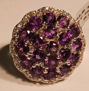 Amethyst Cluster 925 Silver Ring. (Size 7)