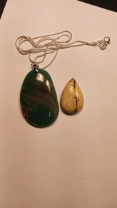 Green Opal Gemstone Cabochon (31.85ct) Red and Green Stripe Onyx Gemstone.925 Silver Necklace (122.30ct)