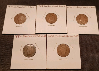 (5) Indian Head Cents (Year in Photos)