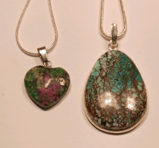 Ruby in Zoisite Gemstone Heart Necklace, Turquoise Teardrop.925 Silver Necklace