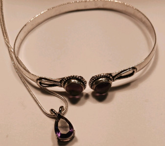 Amethyst Cuff Bracelet, Amethyst Teardrop .925 Silver Necklace