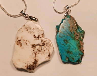 Blue Sea Sediment Jasper.925 Silver Necklace (44.6ct) White Buffalo Turquoise Freeform Slice .925Silver Necklace