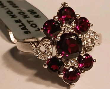 Garnet 7 Stone 925 Silver Ring (size 7.5)