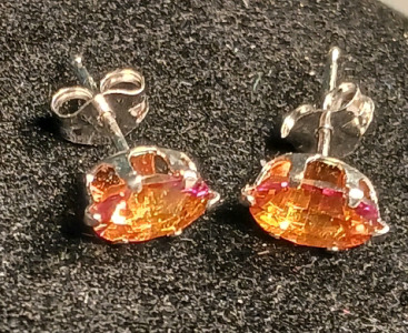 Orange/Yellow Sapphire Silver Earrings