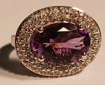 Oval Amethyst 925 Silver Ring (size 6.5)