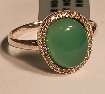 Green Onyx CZ Round 925 Silver Ring (size 7.5)