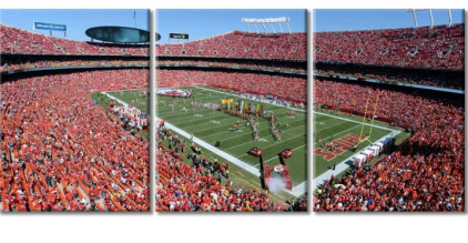 (1) TUMOVO, Kansas City Chiefs Arrowhead Field 3-Panel Canvas Wall Art, Ready to Hang, 60"W x 40"H