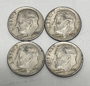 (4) Roosevelt Silver Dimes Dated 1954 To 1964