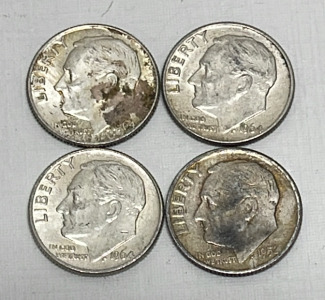 (4) Roosevelt Silver Dimes Dated 1954 And 1964