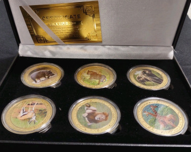 (6) Commemorative Animal World 24K Gold Coins w/ Certificate Of Authenticity