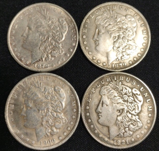 (4); 1878, 1879, 1900, & 1921 Lady Liberty Dollar Coins-Collectable Replica Coins