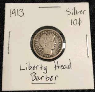 (1) 1913 Liberty Head Silver Barber Dime Coin