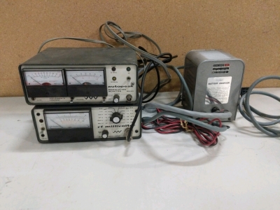 (3) Electronics Testing Components - (1)Autopeak Modulation Monitor (1) RF Millivolter (1) Battery Charger (perch)