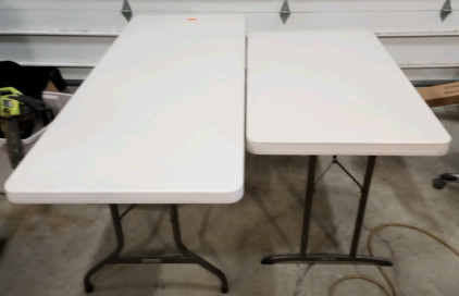 (1) Bigger White Foldable Table 72 x 30 x 29 (1) Smaller Foldable Table 29 1/2 x 47 1/2 x 29 (R4)